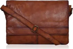 Ozora Genuine Leather Unisex Crossbody Messenger Bag with Adjustable Strap for 17 Inch Laptop, Travel, Office