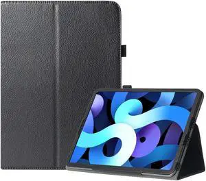 SaharaCase Folio Case for Apple iPad Air 10.9" (4th Generation 2020 and 5th Generation 2022) [Shockproof Bumper] Rugged Protection Antislip Grip Leather Kickstand (Black)