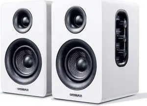SW208 3" Active Bluetooth 5.0 Bookshelf Speakers  60W Carbon Fiber Speaker Unit - Built-in 24bit DAC Dynamic 3D Surround Sound 2.0 Computer PC Monitor Gaming (Pair, White)