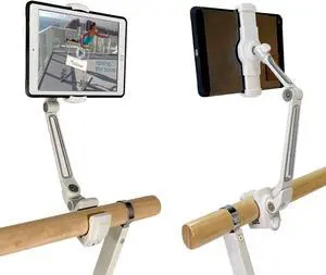 Booty Kicker Tablet Holder with Round Clamp Clamps to 1.25" - 1.75" Barre | Sturdy Metal, Stable Base | Adjusts Firmly and Securely | Compatible iPad Mini/Most Phones/Small Tablets