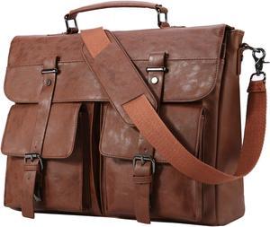 Leather Messenger Bag for Men, Vintage Leather Laptop Bag Briefcase Satchel, 17.3 Inch Computer Laptop Bag Work Bag Brown