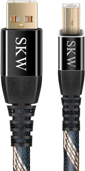 SKW Audiophiles USB 2.0 DAC Audio Cable USB Type A to USB Type B Printer Cable for Computer to DAC, Sound Card, or Headphone Amplifier 9.8ft(3m)