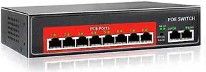 AI PoE Switch (8 POE Ports +2 Uplink), 802.3af/at PoE+ 100Mbps, 120W Built-in Power, Extend to 250Meter,Unmanaged Metal Plug and Play