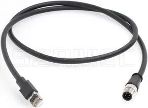 SZRMCC M12 Ethernet Cable D-Code 4 Pin Male to RJ45 Connector High Flex Cat5e Shielded Waterproof Network Cable for Industrial Camera Sensor (3m,Black)
