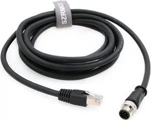 SZRMCC M12 A Code 8 Pin Male to RJ45 Ethernet Cable Cat6 Gigabit Shielded Waterproof Sensor Actuator Network Cable for Cognex in-Sight 7000 DMR-300 Industrial Camera Vision Sensors (Black 2m)