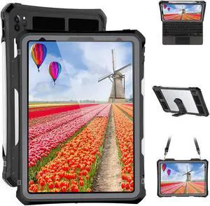 Transy for iPad Pro 11 Case - Black Waterproof Case for iPad Pro 11 Inch 2020 2021 2022 New Clear Full Body Protection Bumper Case Shockproof Dustproof with Ring Stand Strap Built in Pen Holder