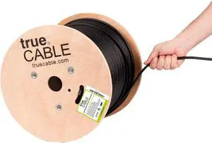 TRUECABLE Cat6 Outdoor Bulk Ethernet Cable with Messenger, Shielded F/UTP, 1000ft, UV Resistant CMX Jacket, Aerial, Black, 23AWG Solid Bare Copper, 550MHz, PoE++ (4PPoE), ETL Listed