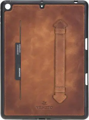 Venito Lecce Leather Wallet Case Compatible with iPad 10.2-2019 - Flex Handle Tablet Wallet (Antique Brown)