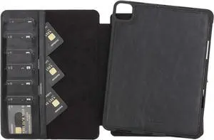 Venito Parma Magic Tablet Wallet Compatible with iPad Pro 11 inch (3rd Generation 2021 and 2nd Generation 2020) - Handmade Leather Folio Stand Case (Rustic Black)