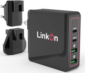 LinkOn Ganius 166W (136W Certified) Wall Charger GaN Tech 100W USB-C PD3.0 PPS and 18W USB-A QC4.0+ Compatible with MacBook Dell HP Surface Lenovo Samsung S20 Ultra Note 10+ Travel International