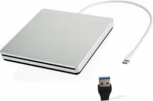 VikTck External CD DVD Drive USB C Ultra Slim Portable CD DVD Player Burner/Writer/Reader USB Superdrive Disc Duplicator for MacBook Pro/Air/Mac/M1/Laptop/Windows10 (Silver)