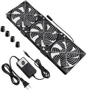 Wathai Dual Ball 3 x 120mm Computer Fan with AC Plug DC 12V Big Airflow Fans with 110V 120V 220V 240V AC Speed Controller for DIY Cabinet Chassis Machine Server Workstation Cooling