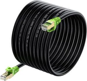 Outdoor Cat 7 Ethernet Cable 250ft, 26AWG Heavy-Duty Cat7 Networking Cord Patch Cable RJ45 Transmission Speed 10GbpsTransmission Bandwidth 600Mhz LAN Wire Cable SFTP Waterproof Direct Burial