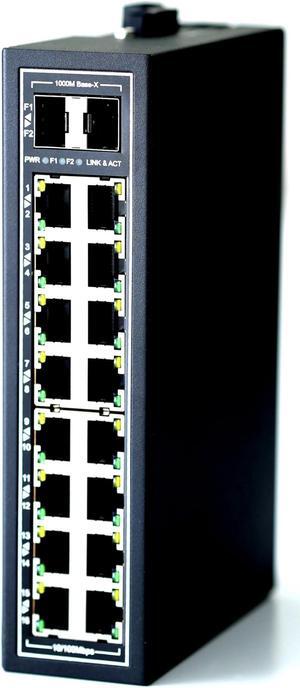 WIWAV WDH-16ET2GF-DC 10/100Mbps Unmanaged 18-Port Industrial Ethernet Switches with DIN Rail/Wall-Mount (UL Listed,Fanless,-30~75)