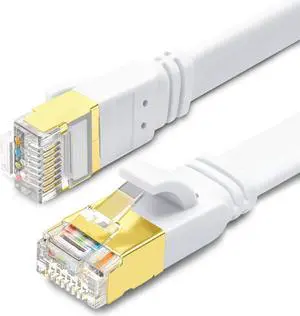 Yauhody CAT 8 Ethernet Cable 100FT, High Speed 40Gbps 2000MHz SFTP Flat Internet Network LAN Cable with Gold Plated RJ45 Connector for Router, Modem, PC, Switches, Hub, Laptop,Gaming(White, 100ft/30m)