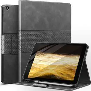 auaua Case for iPad 9th/8th/7th Generation 10.2 inch (2021/2020/2019 Released), with Pencil Holder, Vegan Leather, Auto Sleep/Wake Smart Cover (Gray)