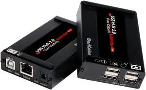 Basicolor USB Extender Over Cat5e/6 Up to 262Ft.(80m), with 4 USB2.0 Ports Extender, USB Cat5e/6 Webcam Extender, Plug&Play Support All Operating System,Two Web Cameras Work Synchronously.