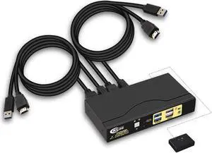 CKLau 4K@60Hz 2 Port KVM Switch HDMI Monitor Switch with Audio, All Input Cables and 2 pcs USB 3.0 Hub, Computer Switch for 2 Computers Sharing Keyboard Mouse Monitor Support EDID, Hotkey Switching