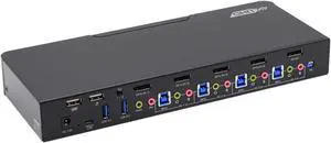 gofanco Prophecy 4-Port DisplayPort 1.2 USB KVM Switch  4K @60Hz 4:4:4, 21.6Gbps, HDCP 1.3, USB Keyboard/Mouse, USB 3.0 Hub, MIC in, Stereo Out, Hotkeys, TAA Compliant (PRO-KVMDP-4Pv2)