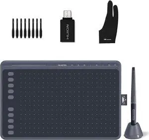 2020 HUION HS611 Graphics Drawing Tablet Android Support with 8 Multimedia Keys Battery-Free Stylus 8192 Pressure Sensitivity Tilt 10 Press Keys for Art Beginner with Artist Glove-10inch (Space Grey)