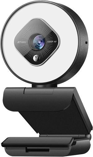 1080P Webcam with Ring Light and Dual Microphone, Advanced Auto-Focus, Adjustable Brightness, 2021 JETAKU Streaming Web Camera for Zoom Skype YouTube, PC Mac Laptop Desktop (Black)