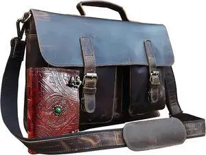 Leather Laptop Messenger Bag 18 inch Leather Handmade Office Briefcase for Men,Dark Brown