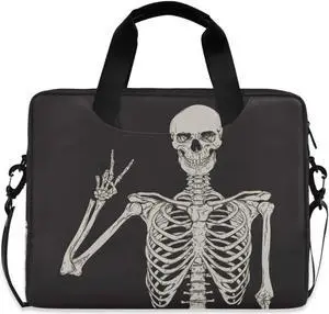 Laptop Shoulder Bag Human Skull Skeleton Halloween Portable Laptop Sleeve Case with Strap for 14/15.6/16in Notebook Computer Messenger Bag for Women Men Briefcase