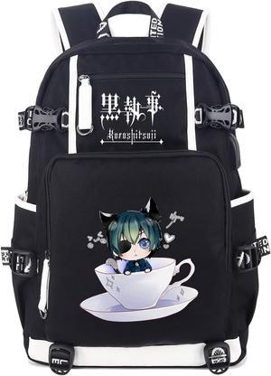 Roffatide Anime Black Butler Backpack Book Bag Laptop School Bag with USB Charging Port And Headphone Port