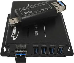 Transwan USB 3.0 Hub Fiber Optic Extender to Max 250 Meters with 10 Gbps SFP Module, USB 3.0 Splitter 1 to 4 Ports Over 2 Fibers, Supports 5 Gbps Super-Speed, Supports Kinect Devices & HD Camera etc