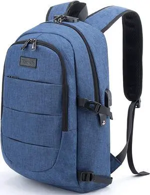 Tzowla Business Laptop Backpack Anti-Theft Backpack with USB Charging Port and Lock 17.3 Inch Computer Backpacks for Women Men, Casual Hiking Travel Daypack (Blue)