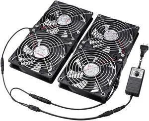 Wathai 4 x 120mm GPU Mining Rigs Server Racks Fan with 100V - 240V AC Power Variable Speed Control, Big Airflow for DIY Cooling and Ventilation AV Cabinets, TVs Routers. Audio Amplifier, Refrigerator