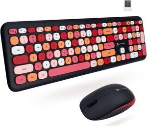 X9 Cute Keyboard and Mouse Combo - 2.4Ghz- Transform Your Space with a Colorful Wireless Keyboard and Mouse Retro Set for PC and Chrome - Black/Lipstick Aesthetic