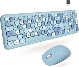 X9 Cute Keyboard and Mouse Combo - Transform Your Space with a Colorful Blue Wireless Keyboard and Mouse Retro Set (110 Keys and 18 Shortcuts) - Aesthetic Keyboard for PC Computer, Laptop
