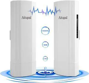 Aitupal 5.8G Gigabit 1Gbps High Speed Wireless Bridge, Point to Point WiFi Outdoor CPE with 14dBi High-Gain Antenna, 5KM Long Range Working Distance Support starlink Router48V PoE