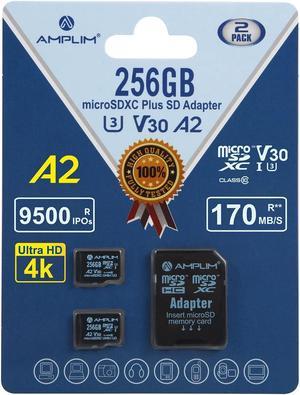 Amplim Micro SD Card 256GB | 2X 256 GB Memory Cards Plus Adapter, Extreme High Speed 170MB/S A2 MicroSDXC U3 Class 10 V30 UHS-I for Nintendo-Switch, GoPro Hero, Surface, Phone, Camera Cam, Tablet