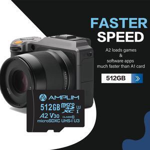 Amplim 512GB Micro SD Card | MicroSD Memory Plus Adapter | Extreme High Speed 170MB/S A2 MicroSDXC U3 Class 10 V30 UHS-I for Nintendo, GoPro Hero, Surface, Phone, Camera Cam, Tablet