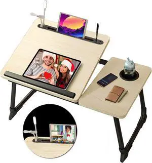 Laptop Desk for Bed,Asltoy Laptop Bed Tray Table,Foldable Lap Desk Stand Notebook Desk Adjustable Table Portable Notebook Tray Lap Tablet with Cup Holder (Beige with USB)