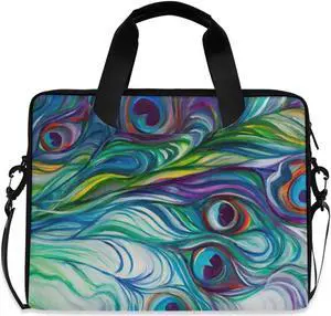 Peacock Feather Laptop Bag Case 13 14 15.6 inch Laptop Messenger Bag Crossbody Briefcase for Men Women with Shoulder Strap Handle 46