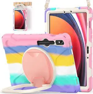 BATYUE Case for Samsung Galaxy Tab S9 FE 10.9" inch 2023, for Galaxy Tab S9 11" inch 2023, for Galaxy Tab S8/S7 Case with S Pen Holder/Rotating Stand/Shoulder Strap, Colourful Pink
