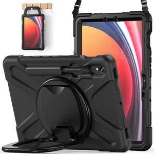 BATYUE Case for Samsung Galaxy Tab S9 FE 10.9" inch 2023, for Galaxy Tab S9 11" inch 2023, for Galaxy Tab S8/S7 Case with S Pen Holder/Rotating Stand/Shoulder Strap, Black