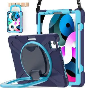 BATYUE iPad Air 5th/4th Generation Case 10.9 inch 2022/2020, iPad Pro 11" 4th/3rd/2nd/1st Gen Case 2022/2021/2020/2018, with Pencil Holder+Kickstand+Shoulder Strap (Navy Blue)