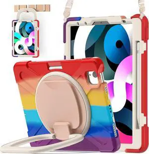 BATYUE iPad Air 5th/4th Generation Case 10.9 inch 2022/2020, iPad Pro 11" 4th/3rd/2nd/1st Gen Case 2022/2021/2020/2018, with Pencil Holder+Kickstand+Shoulder Strap (Colourful Red)