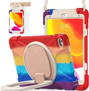 BATYUE iPad mini 5 Case,iPad mini 4 Case, Heavy Shockproof Drop Case with Pencil Holder, 360° Swivel Stand, Shoulder Strap;Cover for iPad mini 5th/4th Generation 7.9 Inch;for Kids (Colourful Red)