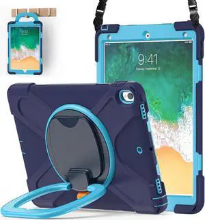 BATYUE iPad Pro 10.5 Case 2017 Released/iPad Air 3rd Generation Case 2019 Release; Rugged Heavy Duty Protective Cover with Pencil Holder, 360deg Swivel Stand, Shoulder Strap; for Kids (Navy Blue+Blue)