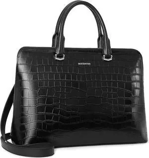 BOSTANTEN Briefcase for Women Leather 15.6 inch Laptop Shoulder Bags Office Work Crossbody Handbags Crocodile Pattern Black