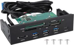 Internal Card Reader, 5.25inches USB 3.0 Interface Multifunction Internal Card Reader Dashboard PC Front Panel with eSATA and USB 3.1 Port, Support M2, MSO, Memory, MS, XD, 64G CF Card