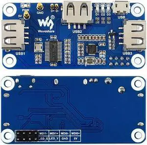 PoE Ethernet/USB HUB HAT for Raspberry Pi Zero/Zero W/Zero WH, 3X USB 2.0 Ports, 10M / 100M RJ45 Port, 802.3af-Compliant