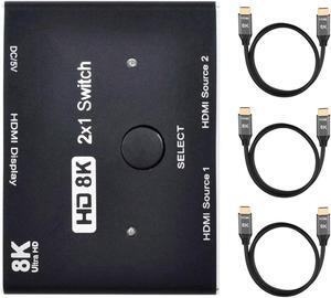 chenyang CY HDMI Ultra-HD Converter 8K@60hz Compatible 2.1 Switch 2-IN-1-OUT UHD Hub Support HDCP SST Extended 4K@60hz with 3 HDMI 2.1 Cables