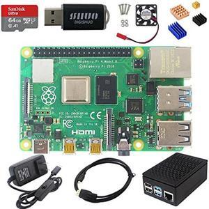 DIGISHUO Raspberry Pi 4B Model B 2GB RAM DIY Kit | with Case | Pi Cooling Fan | San Disk 64G SD Card Micro-SD | Micro HDMI Cable | Sufficient 5V 3A Power Supply (2G Module 8 in 1 Kit)
