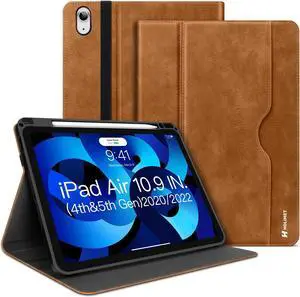 Case for iPad Air 4th & 5th Generation 10.9 Inch 2022/2020 with Pencil Holder Soft Back Shockproof Protective iPad Air 10.9" 4 & 5 Gen Case Auto Sleep/Wake Vegan Leather